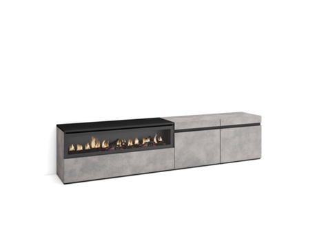 Mueble TV Televisión 200x45x35cm Para TV hasta 80 Chimenea eléctrica Cemento
