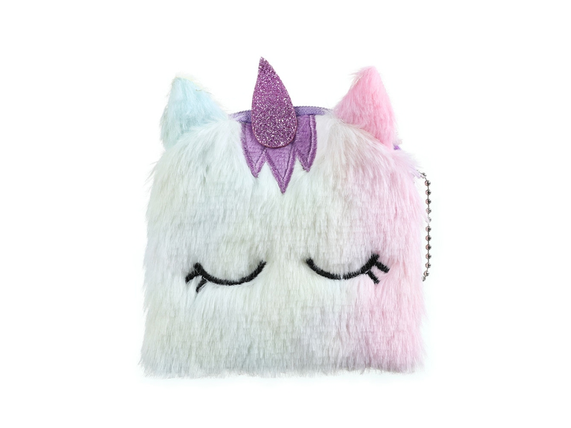 Lindo y peludo bolso bandolera de unicornio con estampado de arcoíris y tie-dye, correa ajustable y suave felpa (UE)