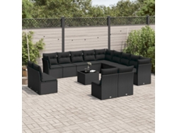 Conjunto de sofá de jardín de 14 piezas con cojines, ratán negro, Dkd Home Decor