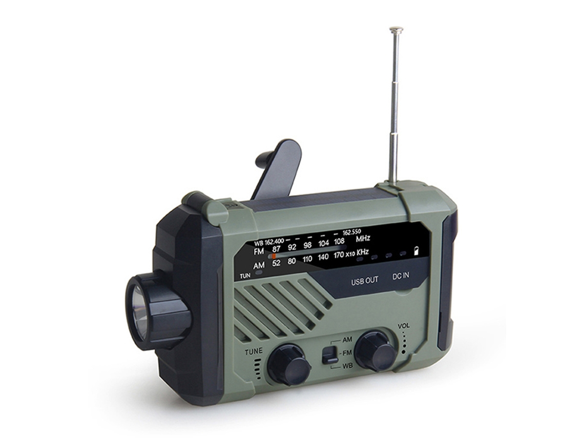 Radio portátil manivela AM FM NOAA emergencia 3 en 1 lámpara de lectura linterna carga solar 2000mAh Power Bank para móvil