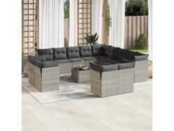14 unidades Conjunto. Sofás Jardim Com Almofadões Vime Pe Cinzento Claro Dkd Home Decor