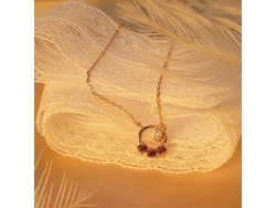 Anillos entrelazados ~ Collar de plata de ley 925 con circonita granate roja, lujo discreto y versátil. MDUG (oro)