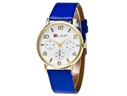 Reloj De Pulsera De Cuarzo Para Mujer Con Correa De Piel Sintética, Estilo Sencillo, Esfera Redonda Azul.