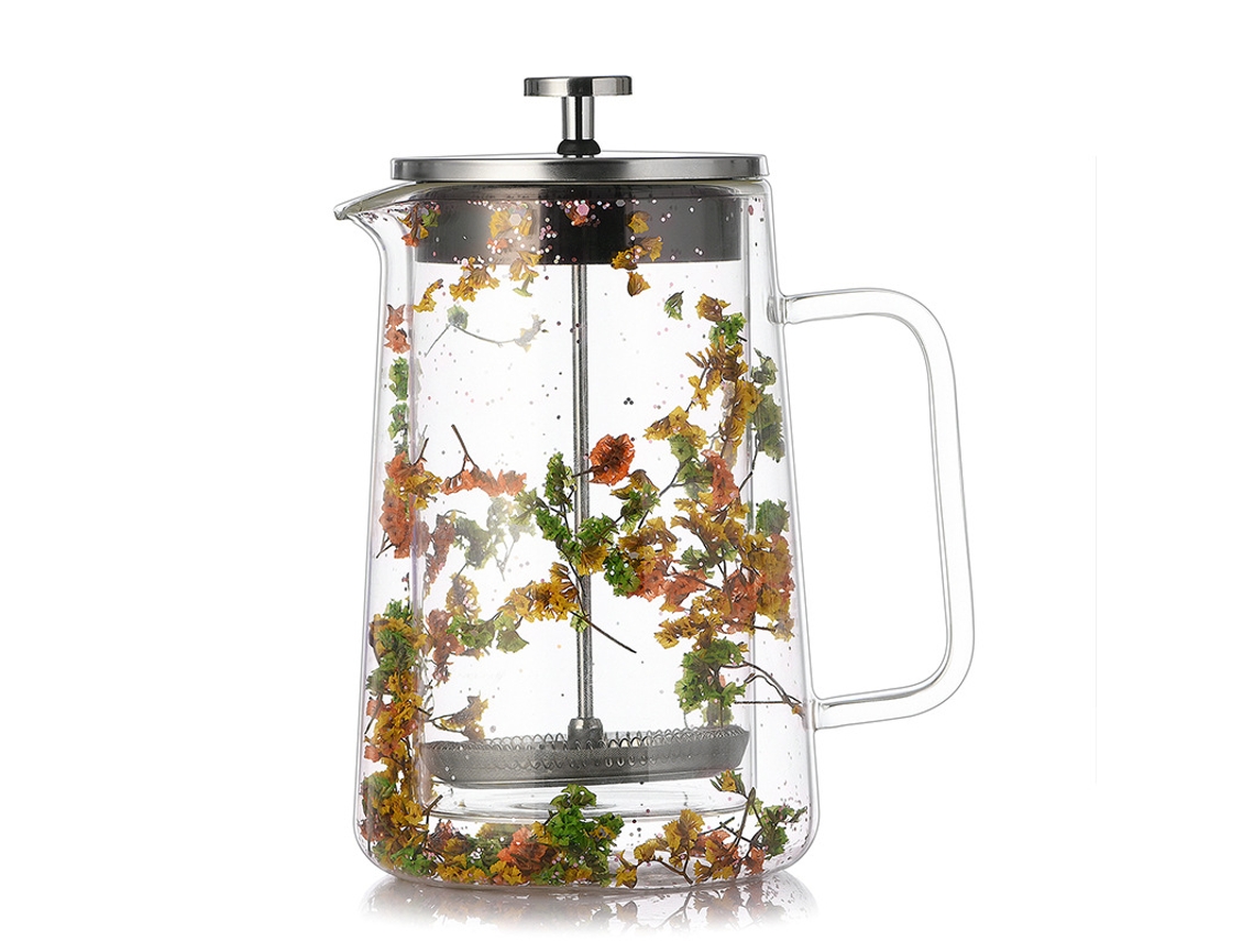 Cafetera de émbolo Eifson, 21 oz, con filtro de acero inoxidable y capa intermedia de flores secas (dorada)