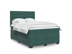 Cama Box Spring Con Colchón Terciopelo Verde Oscuro 160x200 Cm