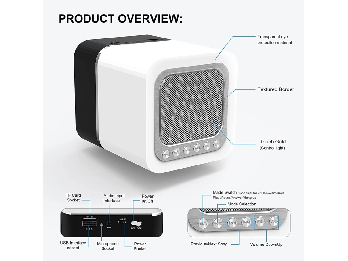 Mini Altavoz Bluetooth con Luz Led + Radio + USB - Regalos