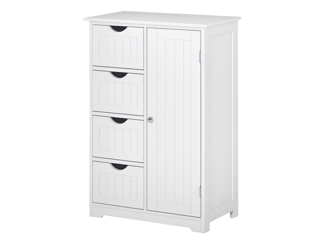Armario De Baño Con 4 Puertas, Cajones Y Estante Ajustable, 56x30x83cm, Blanco.