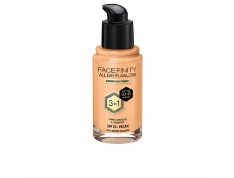 Base de Maquillaje Cremosa Max Factor Face Finity All Day Flawless 3 en 1 Spf 20 Nº W76 Warm golden 30 ml
