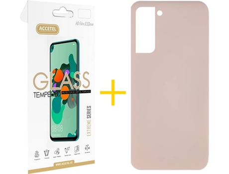 Carcasa + Protector de Pantalla para Samsung Galaxy S22 5G ACCETEL Rosa Pastel
