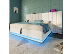 Cama Tapizada 160x200 - Cama Con Almacenamiento, Control Por App, Led Y Usb-c - Blanco