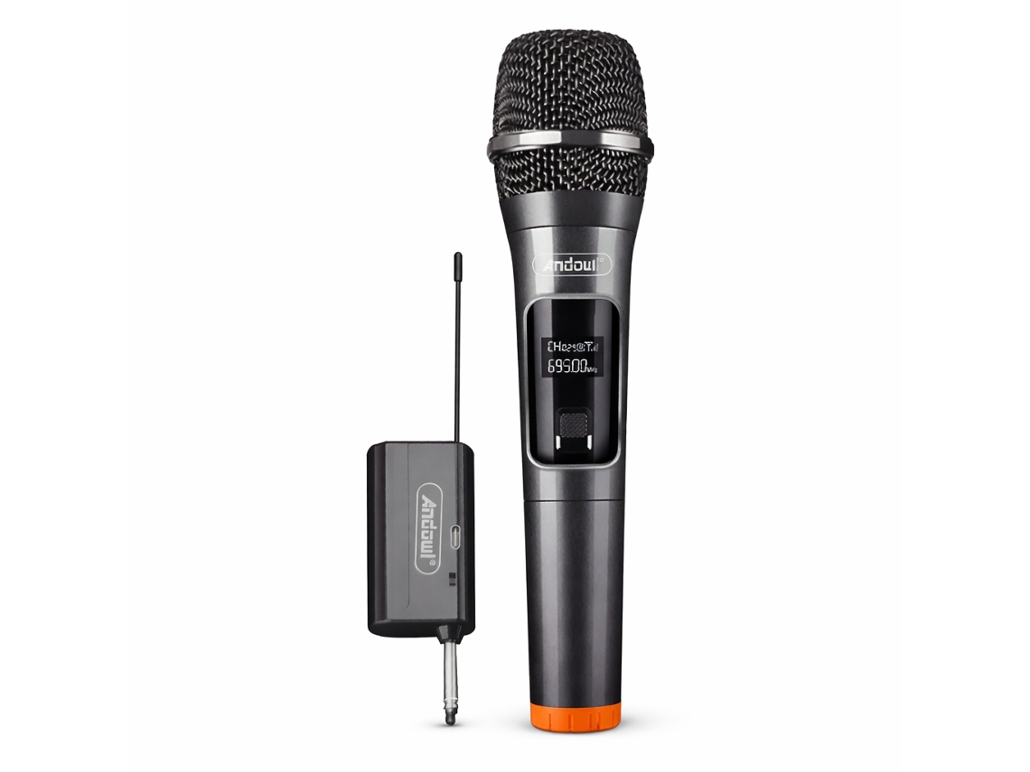Micrófono inalámbrico ideal para karaoke, eventos y presentaciones. Andowl Q-mic555 negro.