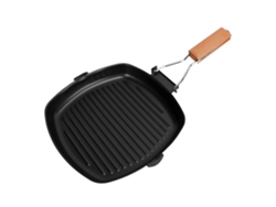 Sartén Antiadherente De Hierro Forjado Con Mango De Madera Plegable Para Camping Y Barbacoa, 24 Cm.