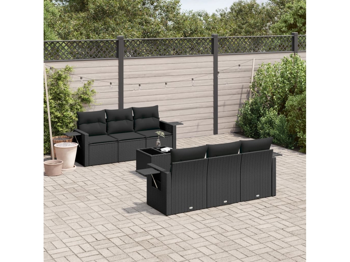 Conjunto de sofá de jardín de 7 piezas con cojines de mimbre negro de DKD Home Decor