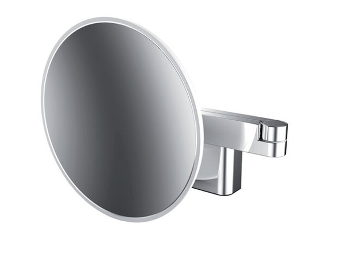 Espejo de afeitado y maquillaje EMCO LED, modelo de pared, brazo de doble articulación, 3 aumentos, redondo