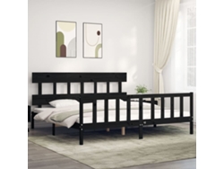 Estructura De Cama Con Cabecero Madera Maciza Negro 200x200 Cm