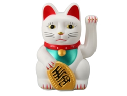 Baok - Gato de la Suerte Eléctrico, Figura de Plástico de 15 cm, Ideal para la Entrada de Casa, Regalo para Inauguración de Tienda, Blanco 0256c
