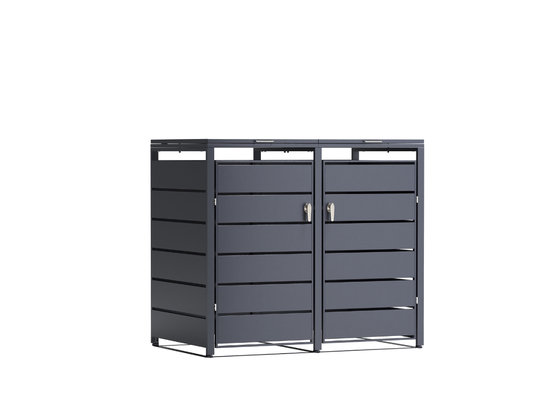 Timbela M802-2k Armario Para Cubos De Basura 2 X 240l, Caseta Metálica Exterior Para Contenedores, Antracita Ral7016