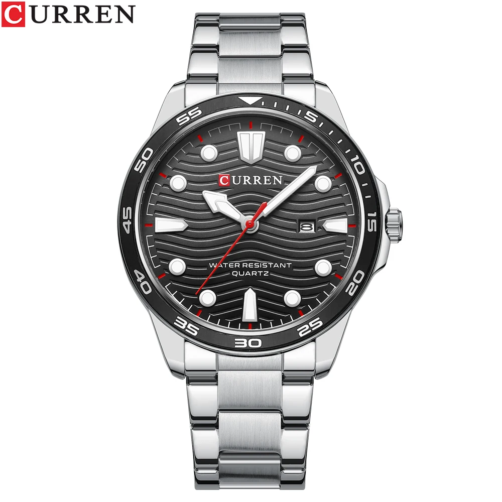 Reloj de acero inoxidable para hombre (plata y negro), reloj de negocios informal, resistente al agua, con esfera luminosa.