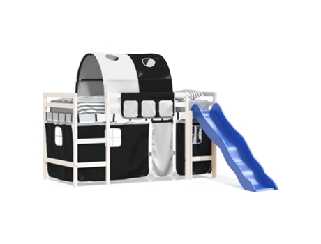 Cama alta niños VIDAXL con torre madera pino blanco negro (90x200 cm)