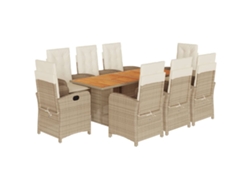 Maison Exclusive - Juego de comedor de jardín de 9 piezas con cojines de mimbre, beige