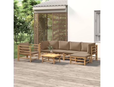 Conjunto 7 de muebles de jardín VIDAXL bambú y cojines gris taupe