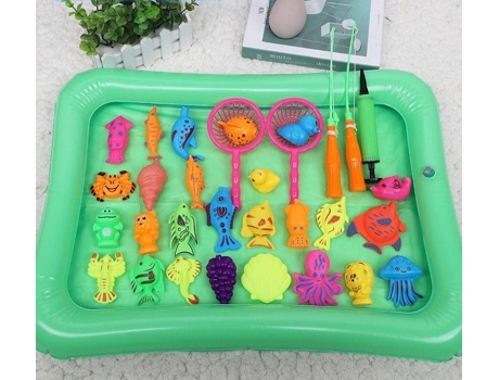 Juguete de Pesca Magnético de 46 Piezas Con Piscina Inflable, Juego Interactivo Para Padres E Hijos 26 Piezas Y Piscina