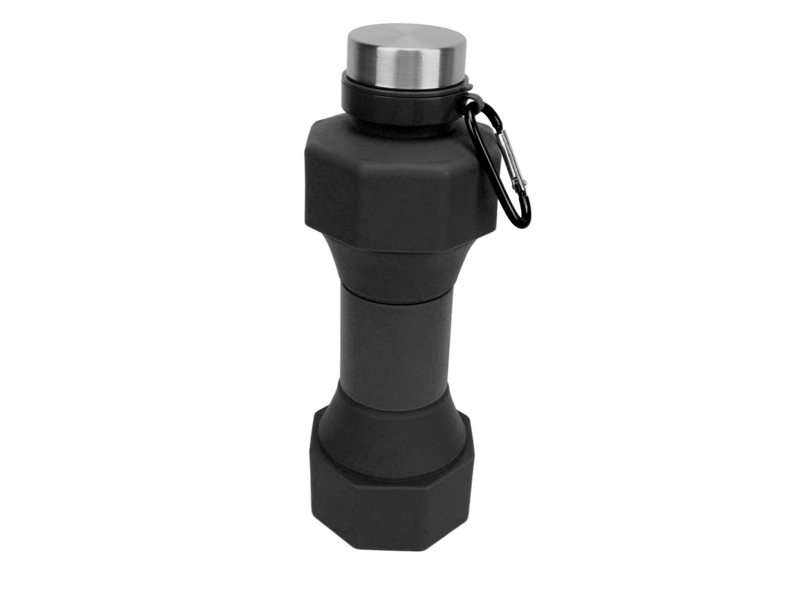 Botella De Agua Plegable De 650 Ml Con Forma De Mancuerna Portátil Para Deportes, Gimnasio, Viajes Y Senderismo - Negra