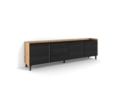 Mueble Tv, Televisión, 207x35x61cm, Para Tv Hasta 80", Diseño Industrial, Negro Y Roble