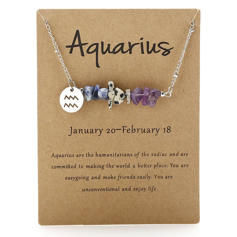 Collar Con Colgante Del Signo Zodiacal Acuario, Collar Con Cuentas De Guijarros Naturales