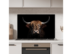 Panel Antisalpicaduras Cocina Highlander Escocés - Retrato - Negro - Animal 80x55 Cm