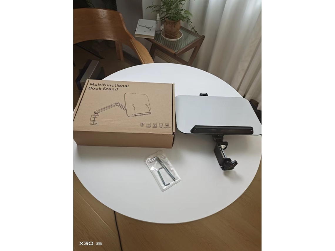 Estantería con brazo voladizo giratorio de 360°, ángulo y altura ajustables, para libros, textos y lectores electrónicos, de 14 a 17,3 pulgadas.