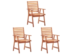 Pack 3 Uds Sillas Comedor De Jardín | Silla De Exterior | Sillon Jardín Y Cojines Madera Maciza Acacia Wsd74770