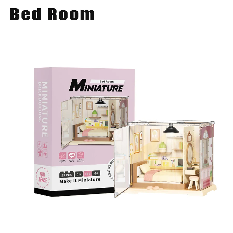 (dormitorio) Mini Casa De Juguete Para Armar, Rompecabezas 3d, Con Hermosos Muebles Y Decoraciones.