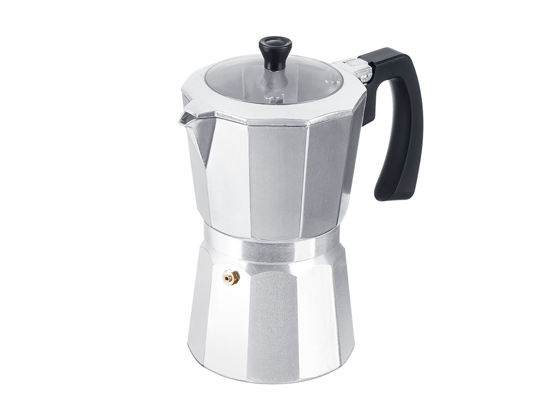 Cafetera De Aluminio Con Tapa Transparente Y Capacidad Para 9 Tazas.