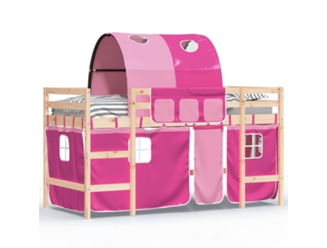 Cama alta para niños VIDAXL con túnel madera pino rosa (80x200cm)