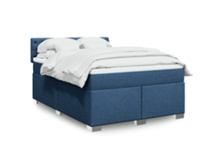 Cama Box Spring Con Colchón Tela Azul 160x200 Cm