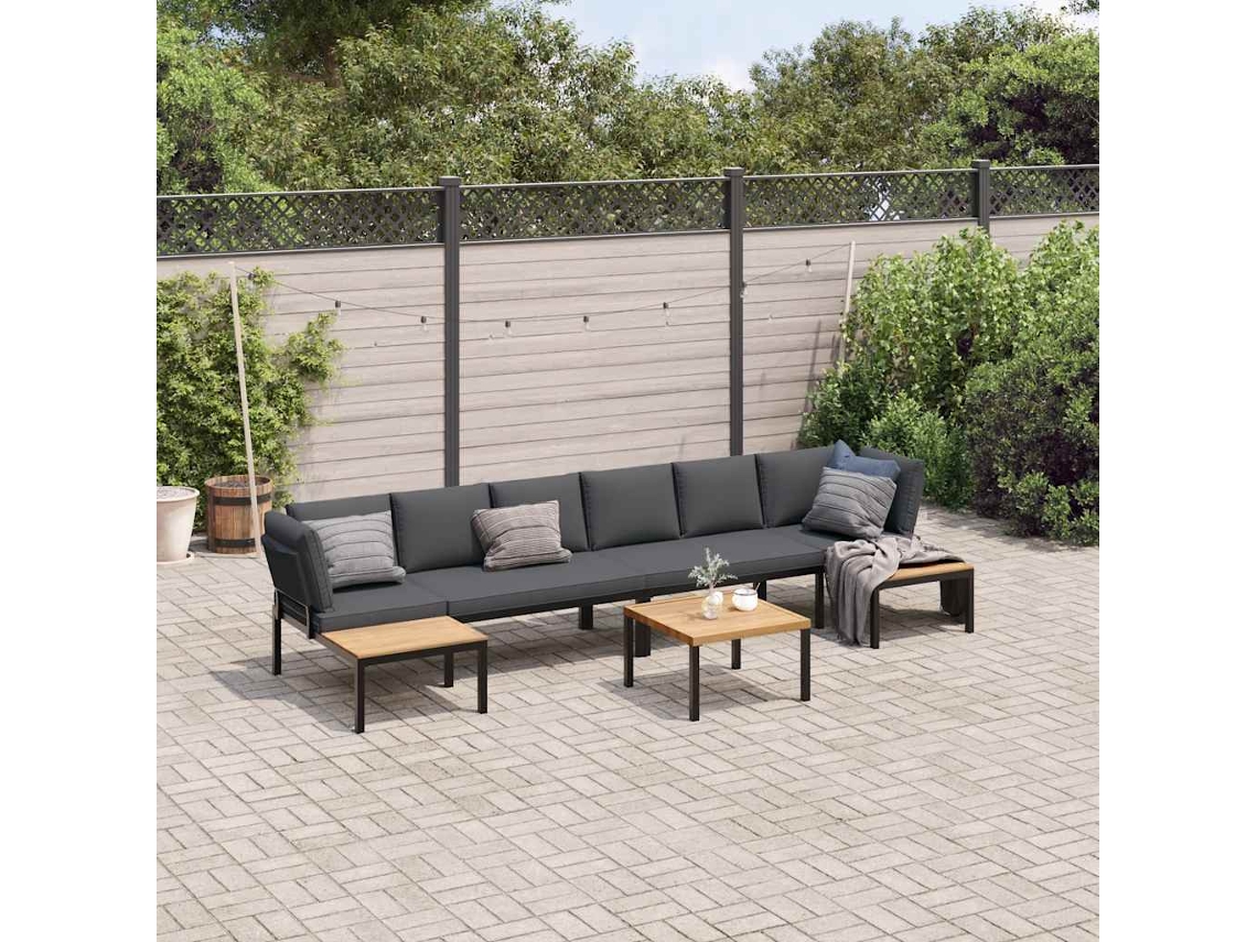 Conjunto de sofá de jardín de 5 piezas con cojines de aluminio negro de DKD Home Decor
