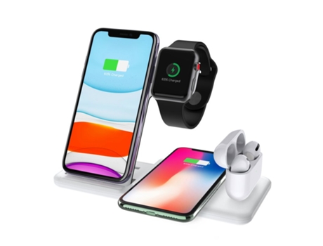 Base de carga inalámbrica rápida QI 4 en 1 para iPhone Apple Watch iWatch para soporte de cargador Airpods blanco