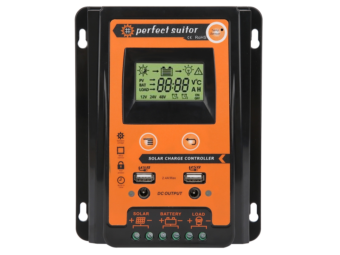 Controlador De Carga Solar Pwm 12v24v30a Regulador De Batería Aluminio Negro Naranja