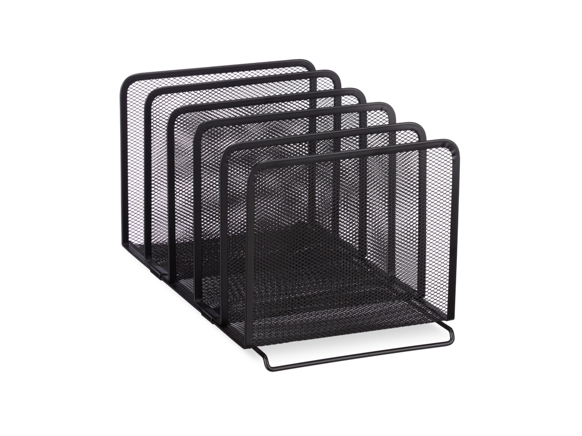 Revistero metálico Relaxdays Catalog Collector, 5 compartimentos, malla, 18,5 x 20,5 x 37,5 cm, negro