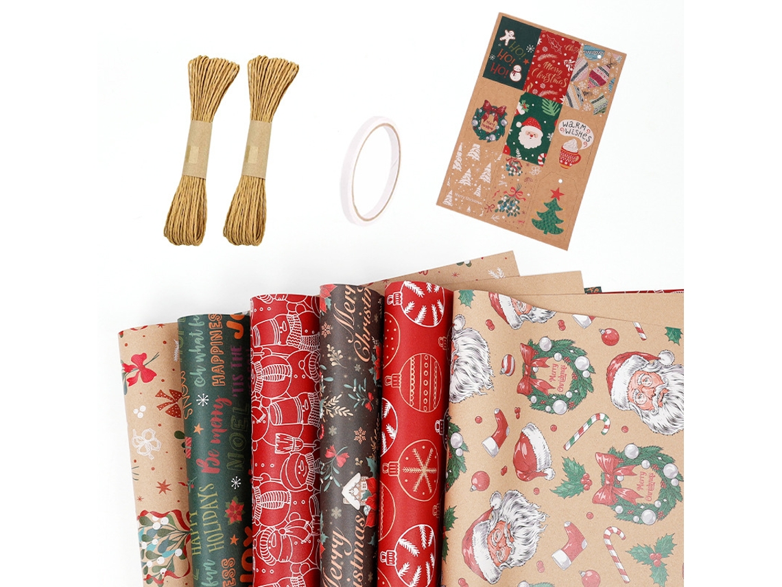 Papel de regalo navideño Eifson (6 hojas), ideal para Navidad y fiestas de invierno, 70 x 50 cm (09)