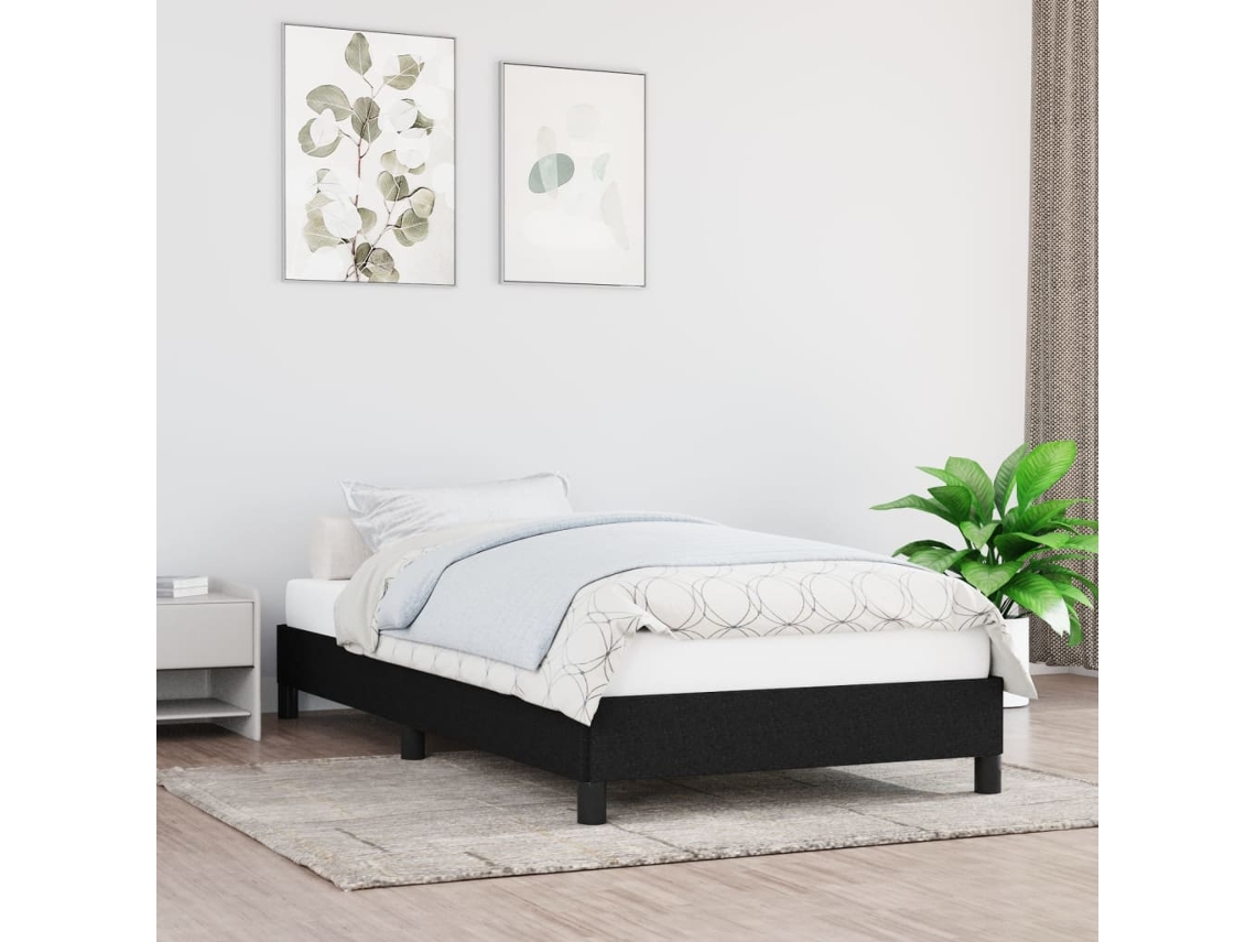 Estructura De Cama Sin Colchón Tela Negro 90x200 Cm