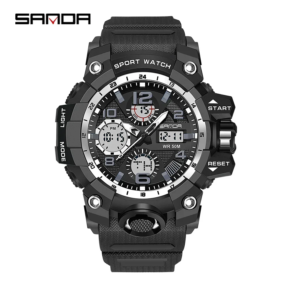 Reloj De Pulsera Digital Para Hombre Con Cronómetro, Resistente Al Agua, Con Pantalla Led Dual Y Movimiento De Cuarzo (blanco Y Negro).