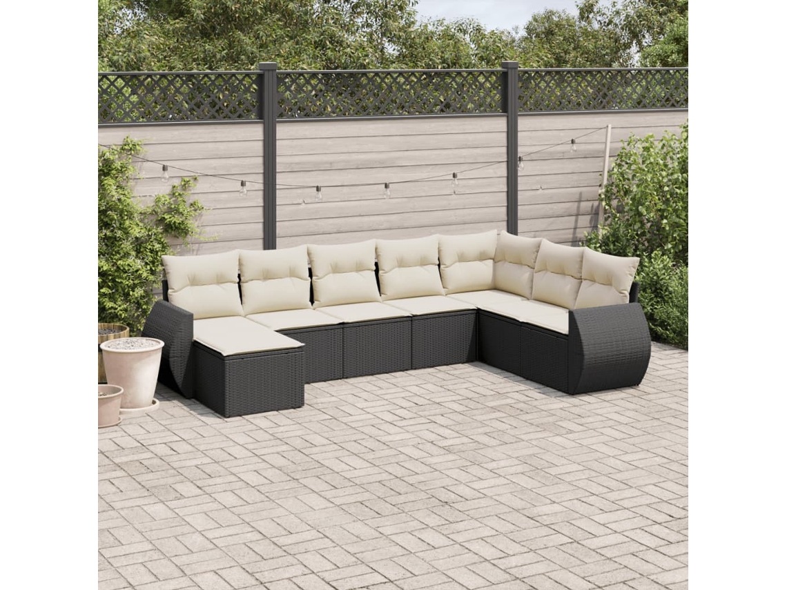 Conjunto de sofá de jardín de 8 piezas con cojines en mimbre sintético negro de DKD Home Decor