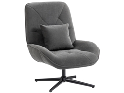 Sillón Giratorio Con Detalles De Chenilla Y Cojín Lumbar Gris Oscuro.