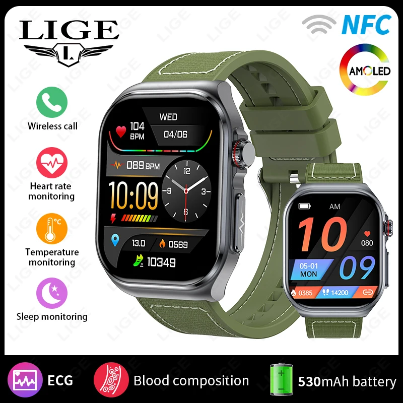 Reloj Inteligente (verde, Correa Trenzada), Ecg, Pantalla Amoled, Monitorización De La Salud, Llamadas Bluetooth.