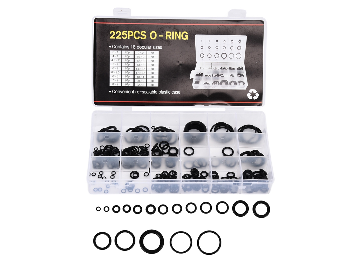 Kit de 225 juntas de goma para moldes con estuche, marca Worten.