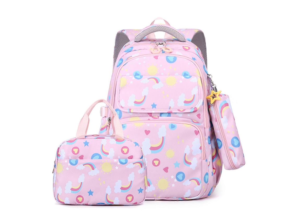 Mochila escolar ergonómica para niñas, ligera y espaciosa, con estuche y lonchera, rosa.