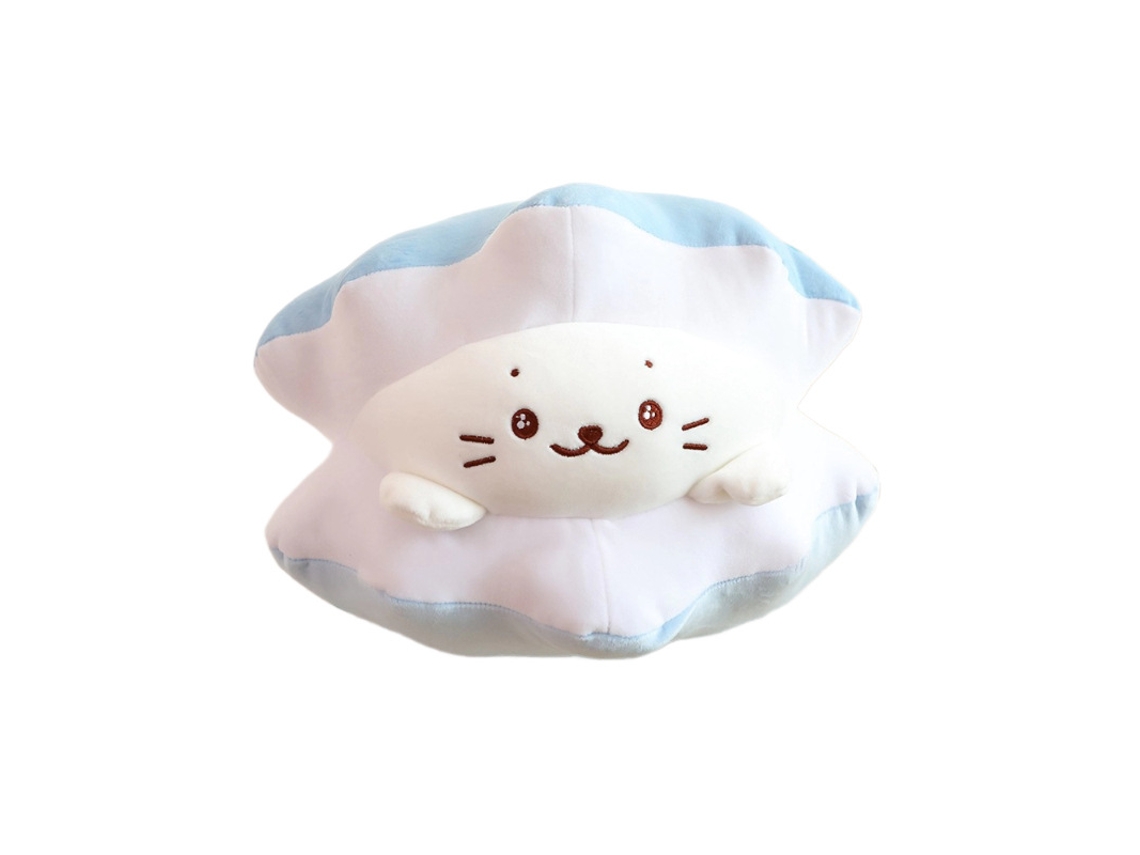 Bobixiong Peluche Creativo con Forma de Concha de Foca, Cojín, Juguete, Regalo de Cumpleaños, Azul y Blanco CHABERLU