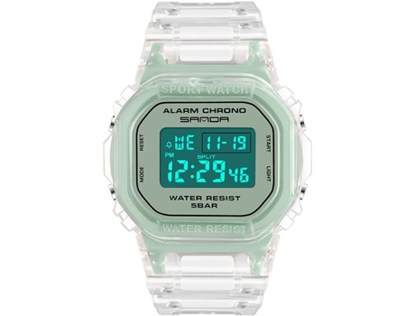 VEANXIN Relojes Reloj de pulsera impermeable con alarma y correa de resina transparente-Verde